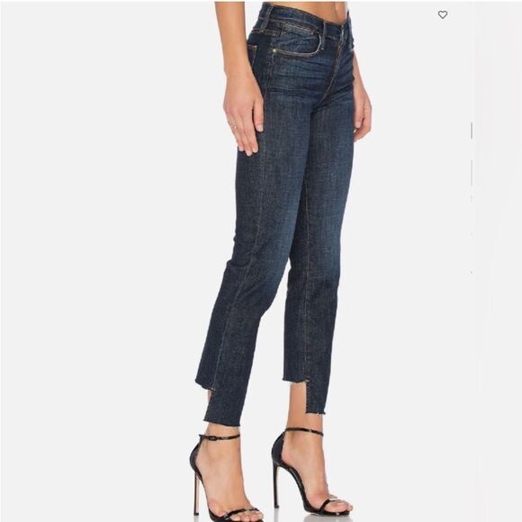 FRAME Denim 9 Le High Straight Reverse Step Hem Jeans 30 Raw Edge Ankle Crop - Picture 1 of 16